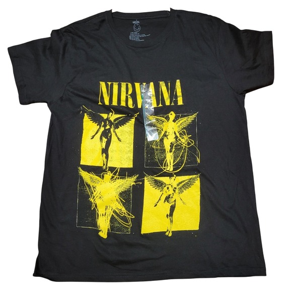 Nirvana T-Shirt Angel Graphic Black Crew Neck Short Sleeve Mens Medium - Picture 1 of 5